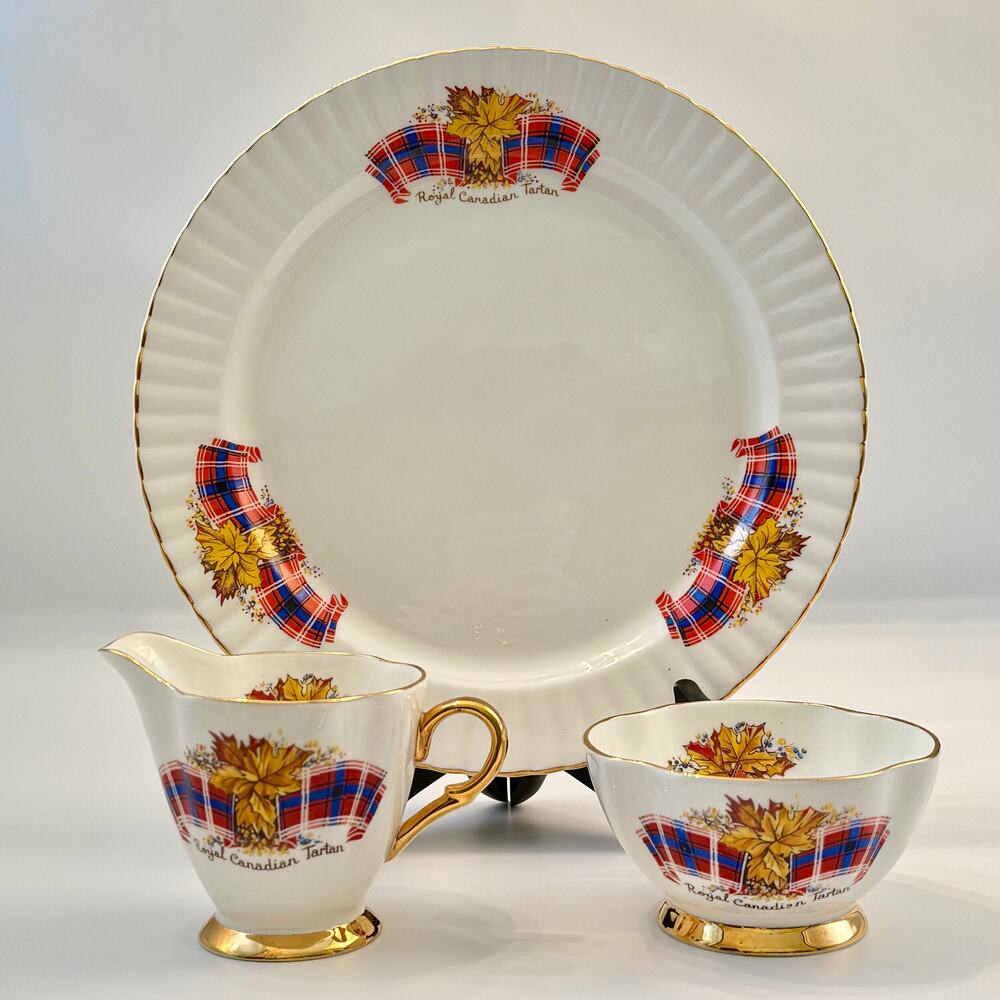 Vintage Royal Canadian Tartan Maple Leaves Windsor Bone China Set Numbered